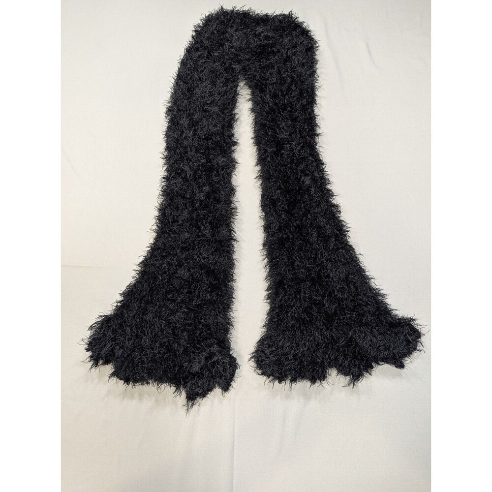 Black Shaggy Eyelash Knit Scarf Fuzzy Textured Fringe Y2K Statement